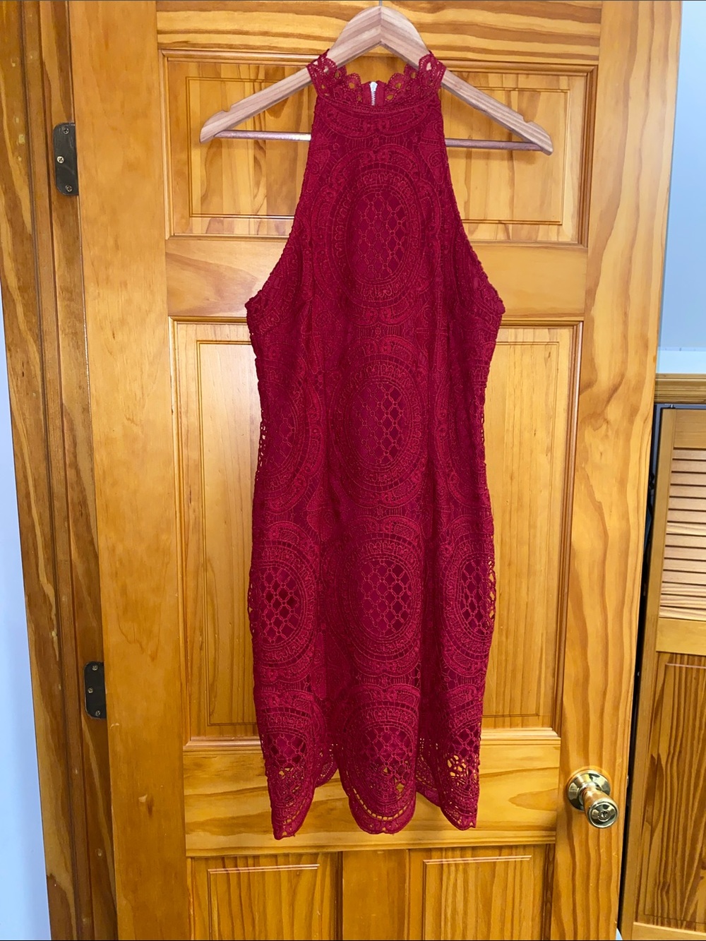 Charlotte Russe Wine Crochet Halter Mini Dress